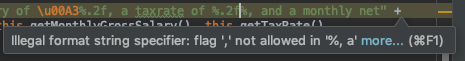 Illegal format string specifier: flag ',' not allowed in '%, a'